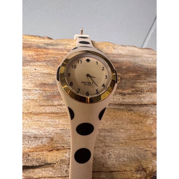 Kate Spade New York Beige & Black Polka Dot Silicone Watch With Gold Accents - Picture 2 of 7